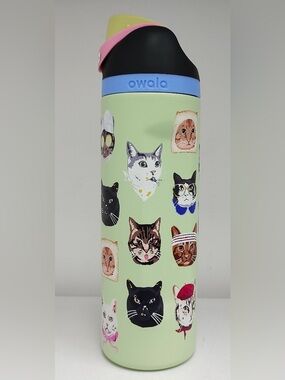 Owala Cat Pattern Insulated Water Bottle - Light Green